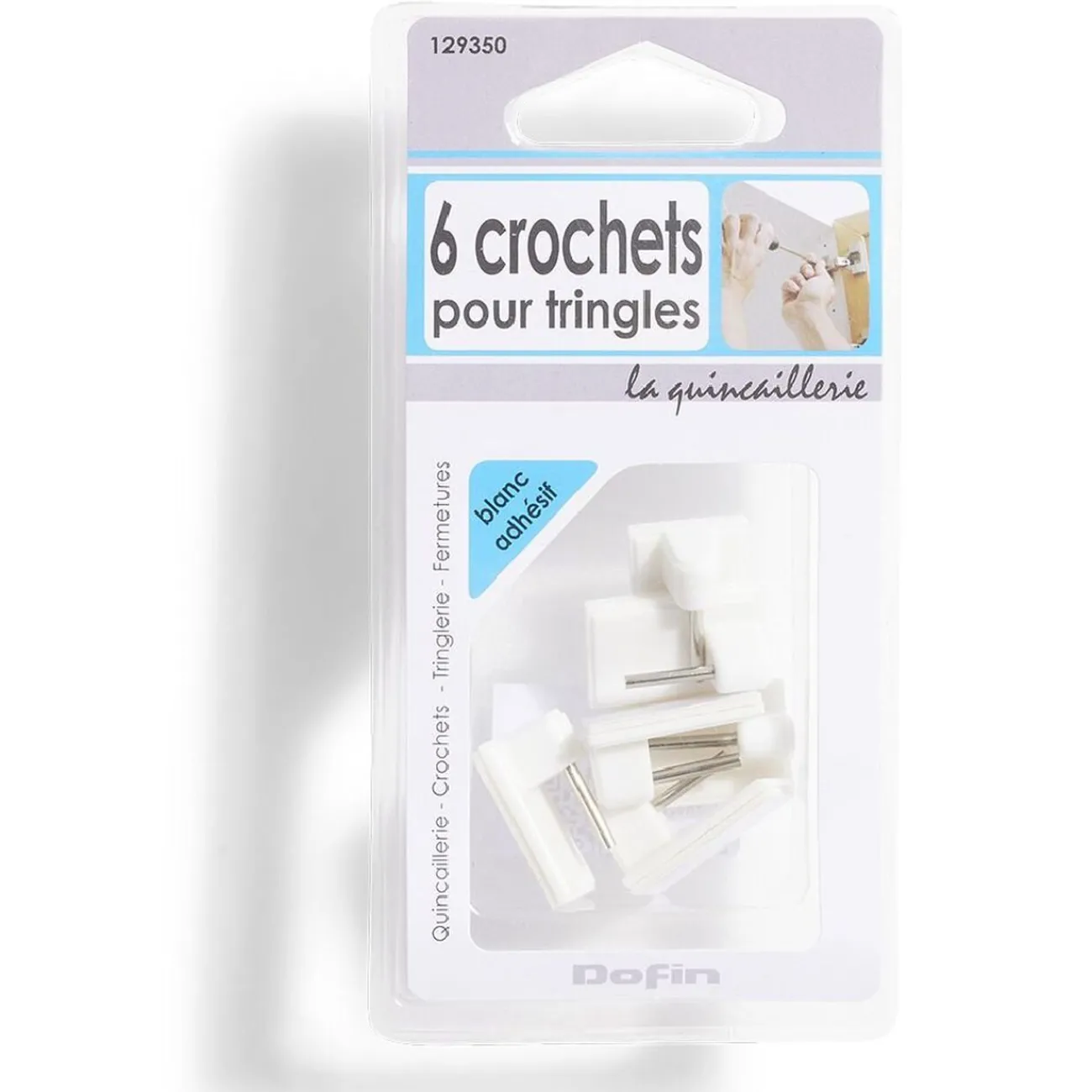 Gifi Quincaillerie^6 crochets adhésifs pour tringle en plastique blanc - 17x24 mm