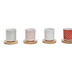 Gifi 4 gobelets avec sous tasses en bois rouge et blanc