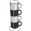 Gifi 4 tasses en céramique noir et argent avec support metallique h30