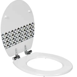 Gifi Equipement Wc^Abattant WC blanc motifs triangles
