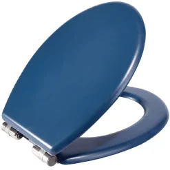 Gifi Equipement Wc^Abattant WC bois bleu avec frein de chute déclipsable réglable