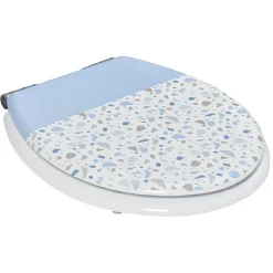 Gifi Equipement Wc^Abattant WC MDF motif terrazzo effet granit blanc et bleu