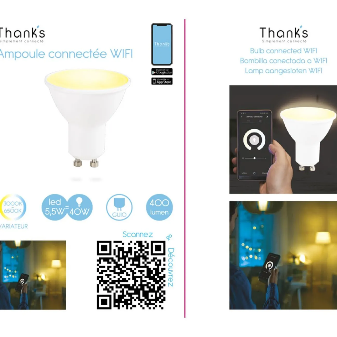 Gifi Ampoule^Ampoule LED connectée blanc ajustable GU10 40 W