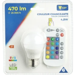 Gifi Ampoule^Ampoule LED E27 G45 couleurs changeantes avec télécommande 470lms