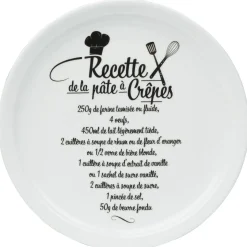 Gifi Assiette à crêpes porcelaine décor recette noir blanc