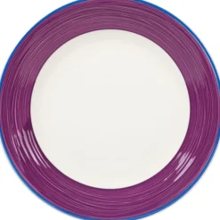 Gifi Assiette à dessert blanche à bord violet et bleu