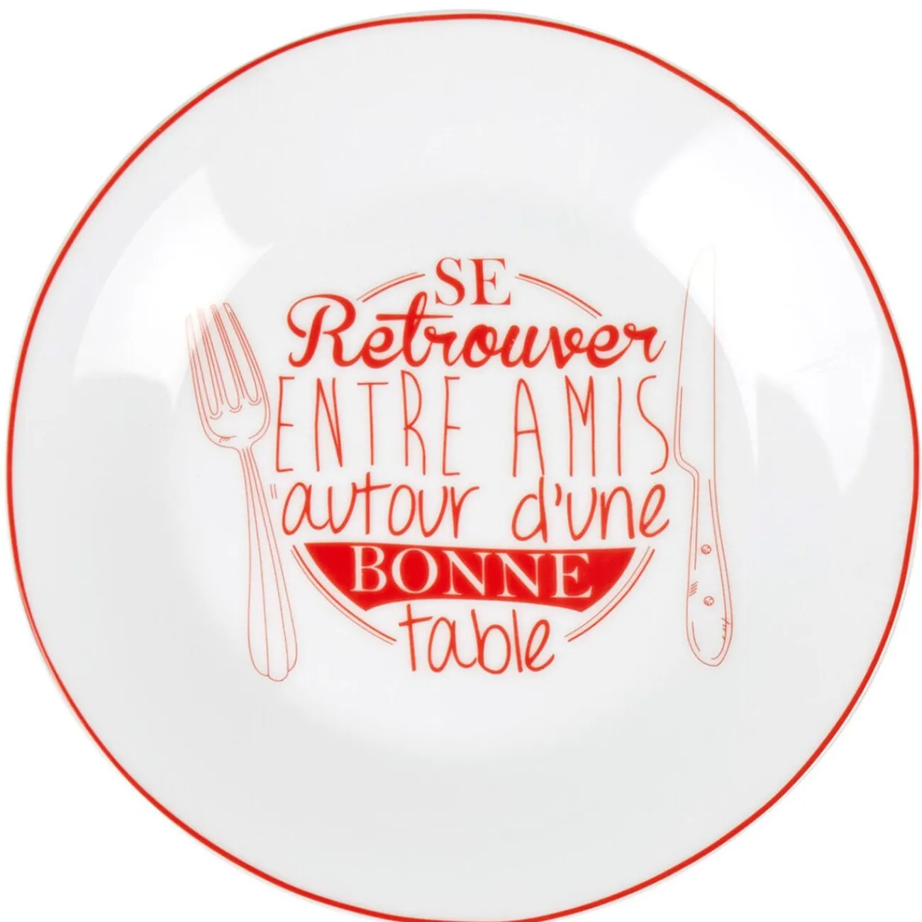 Gifi Assiette à dessert blanche et rouge