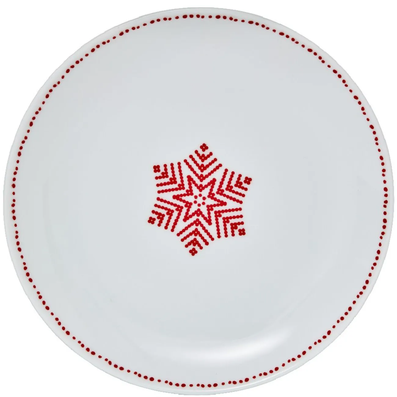 Gifi Assiette à dessert blanche décor flocon rouge