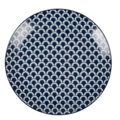 Gifi Assiette à dessert bleu foncé et blanc motif vague seigaiha