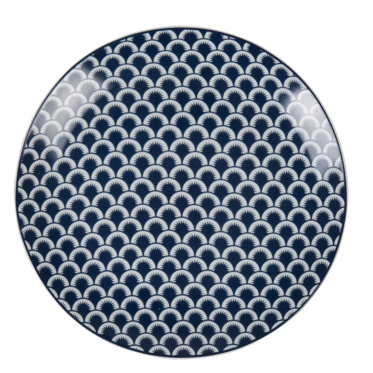 Gifi Assiette à dessert bleu foncé et blanc motif vague seigaiha