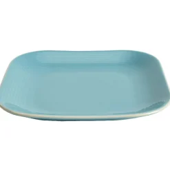 Gifi Assiette à dessert carré en grès bleue turquoise et blanche