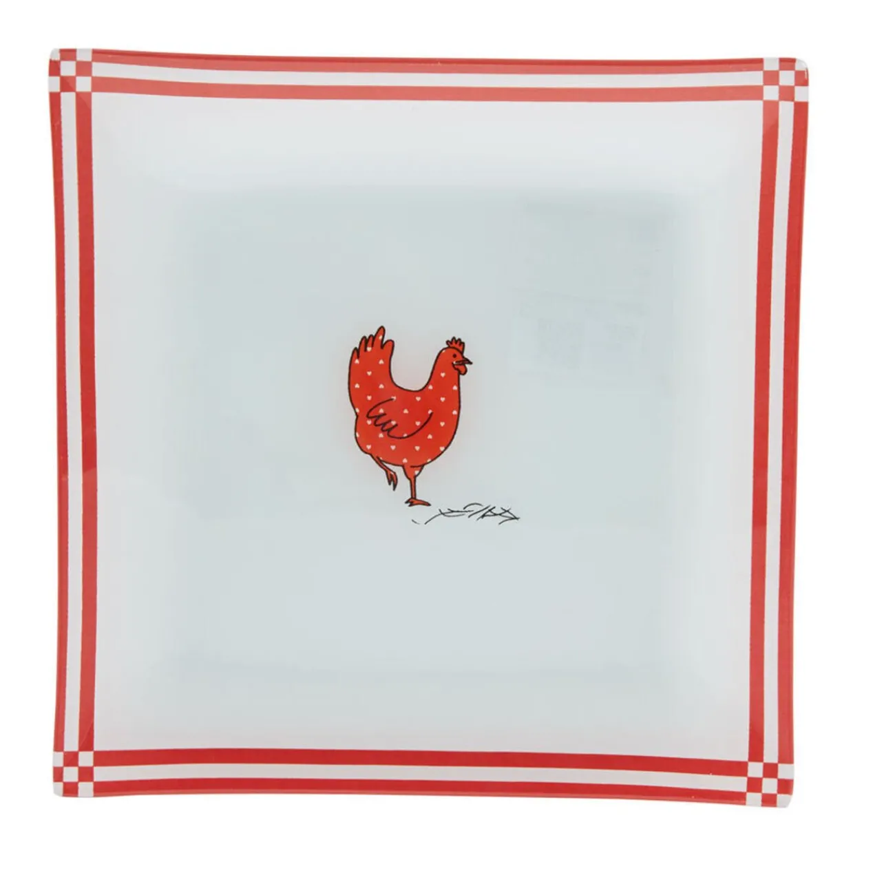 Gifi Assiette à dessert carrée blanc et rouge design poule