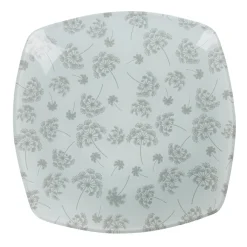 Gifi Assiette à dessert carrée blanche fleur pissenlit gris