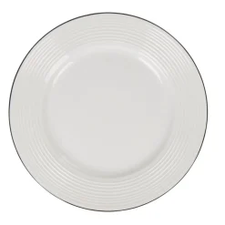 Gifi Assiette à dessert en faïence ronde blanche relief bord noir