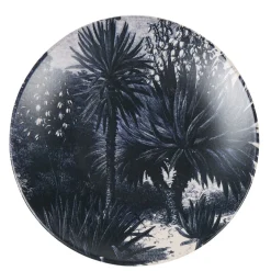 Gifi Assiette à dessert en faïence imprimé palmiers noir gris
