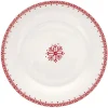 Gifi Assiette à dessert en porcelaine blanche motif Noël flocons rouges
