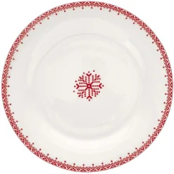 Gifi Assiette à dessert en porcelaine blanche motif Noël flocons rouges
