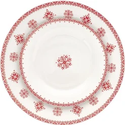 Gifi Assiette à dessert en porcelaine blanche motif Noël flocons rouges