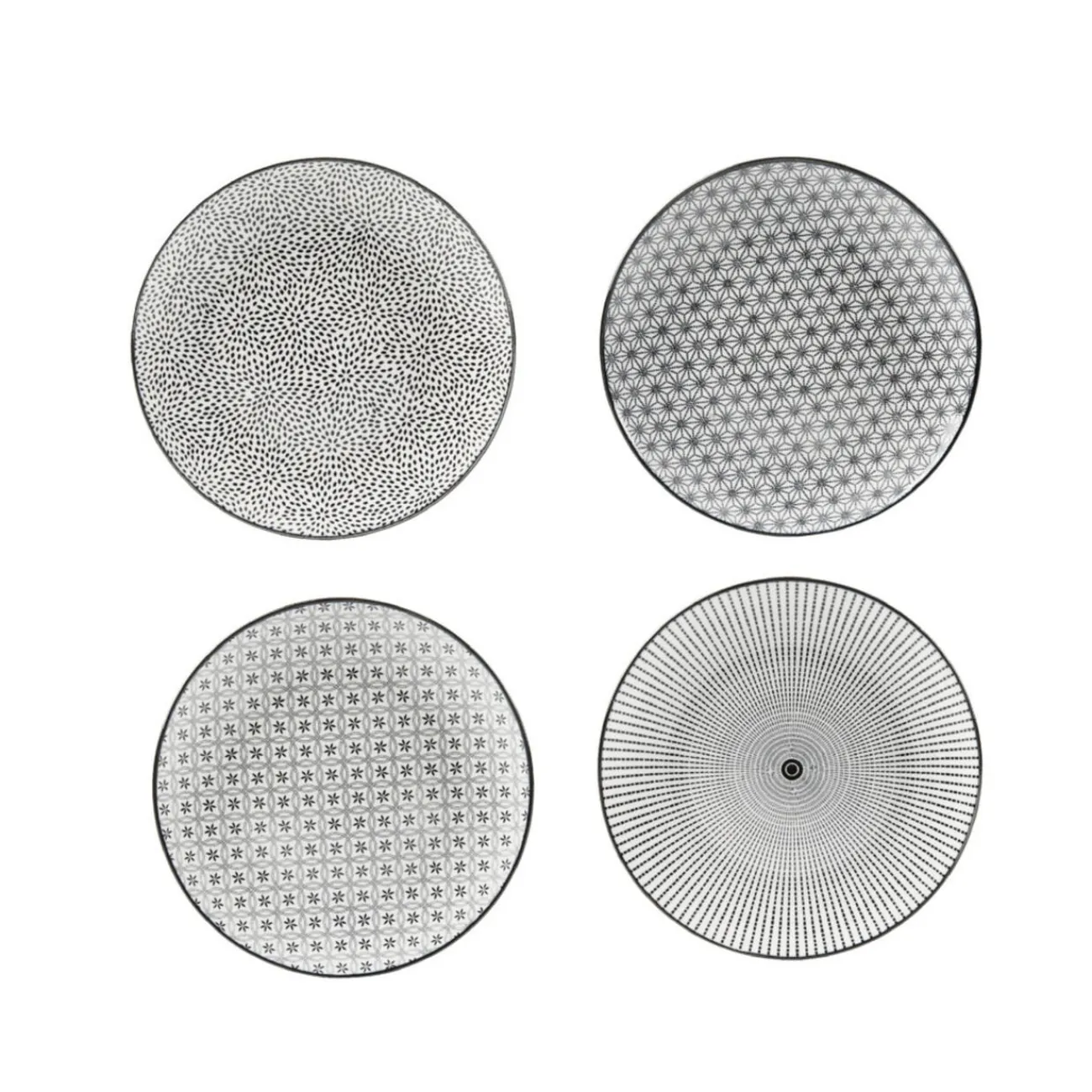 Gifi Assiette à dessert Helsinki décor noir blanc x4