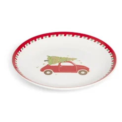 Gifi Assiette à dessert Noël porcelaine blanche motif voiture rouge Ø19cm