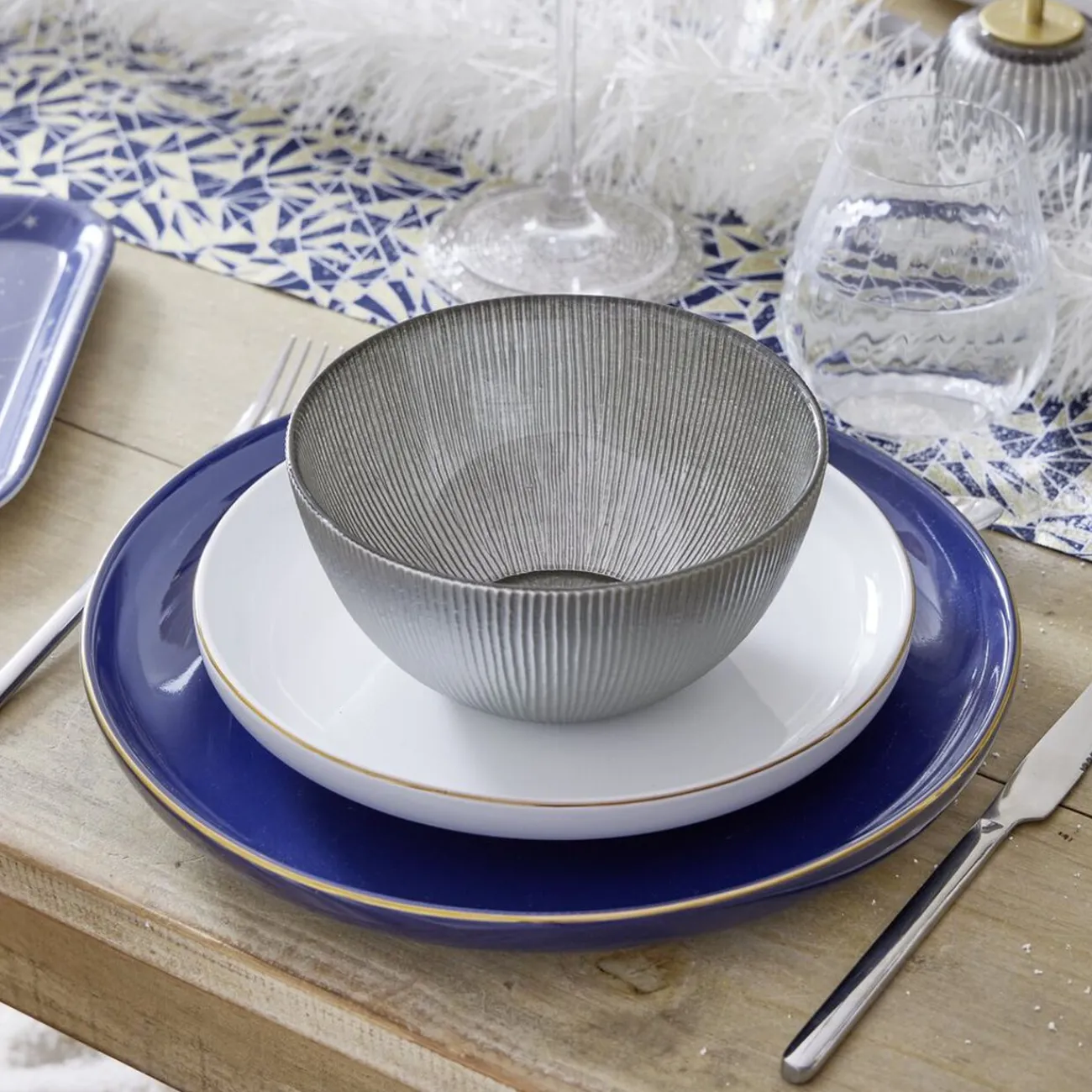 Gifi Assiette à dessert Oslo blanche bord doré Ø19cm