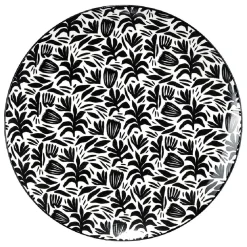 Gifi Assiette à dessert porcelaine motif feuillage noir blanc Ø19xH2cm