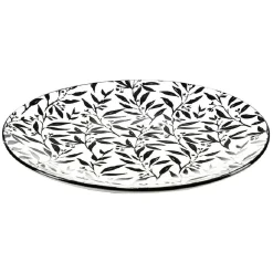 Gifi Assiette à dessert porcelaine motif feuillage noir blanc Ø19xH2cm