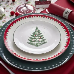 Gifi Assiette à dessert porcelaine blanche motif sapin de Noël Ø19cm
