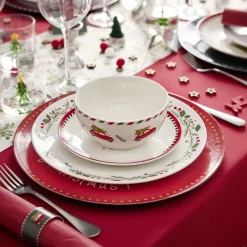 Gifi Assiette à dessert porcelaine blanche motif sapin de Noël Ø19cm