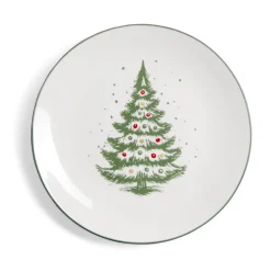 Gifi Assiette à dessert porcelaine blanche motif sapin de Noël Ø19cm