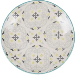 Gifi Assiette à dessert ronde beige à motif gris et jaune
