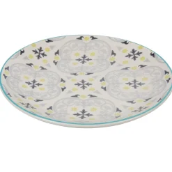 Gifi Assiette à dessert ronde beige à motif gris et jaune