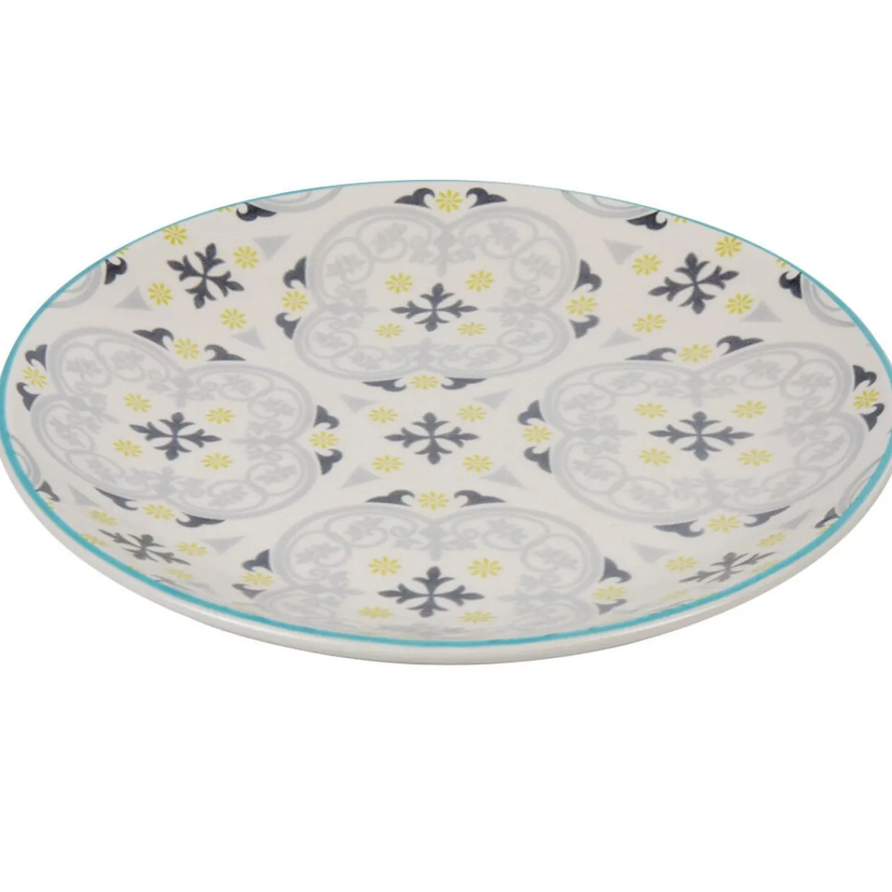 Gifi Assiette à dessert ronde beige à motif gris et jaune