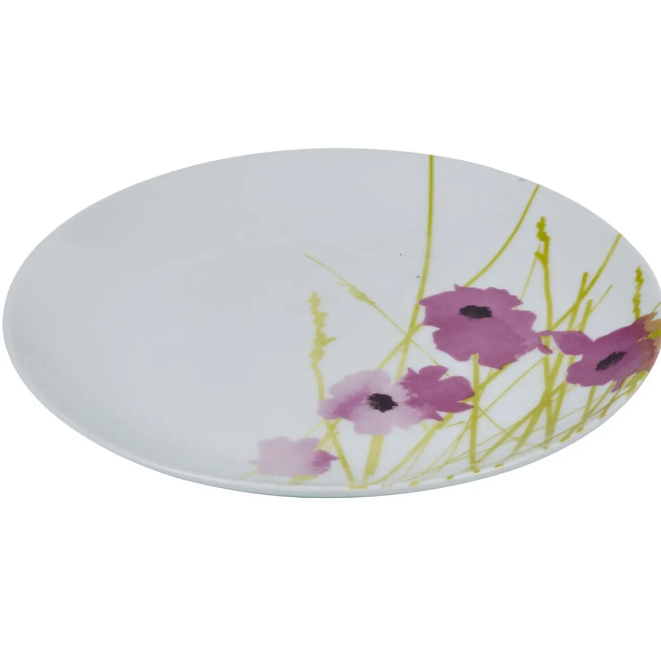 Gifi Assiette à dessert ronde blanche motif pavot violet
