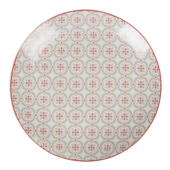 Gifi Assiette à dessert ronde campagne motif carreau de ciment rouge gris