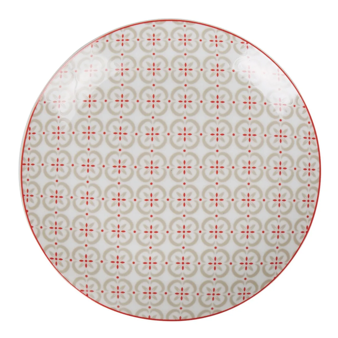 Gifi Assiette à dessert ronde campagne motif carreau de ciment rouge gris