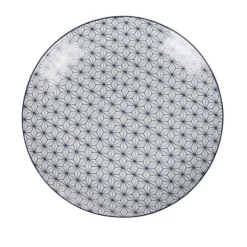 Gifi Assiette à dessert ronde motif géométrique prisme blanc et bleu