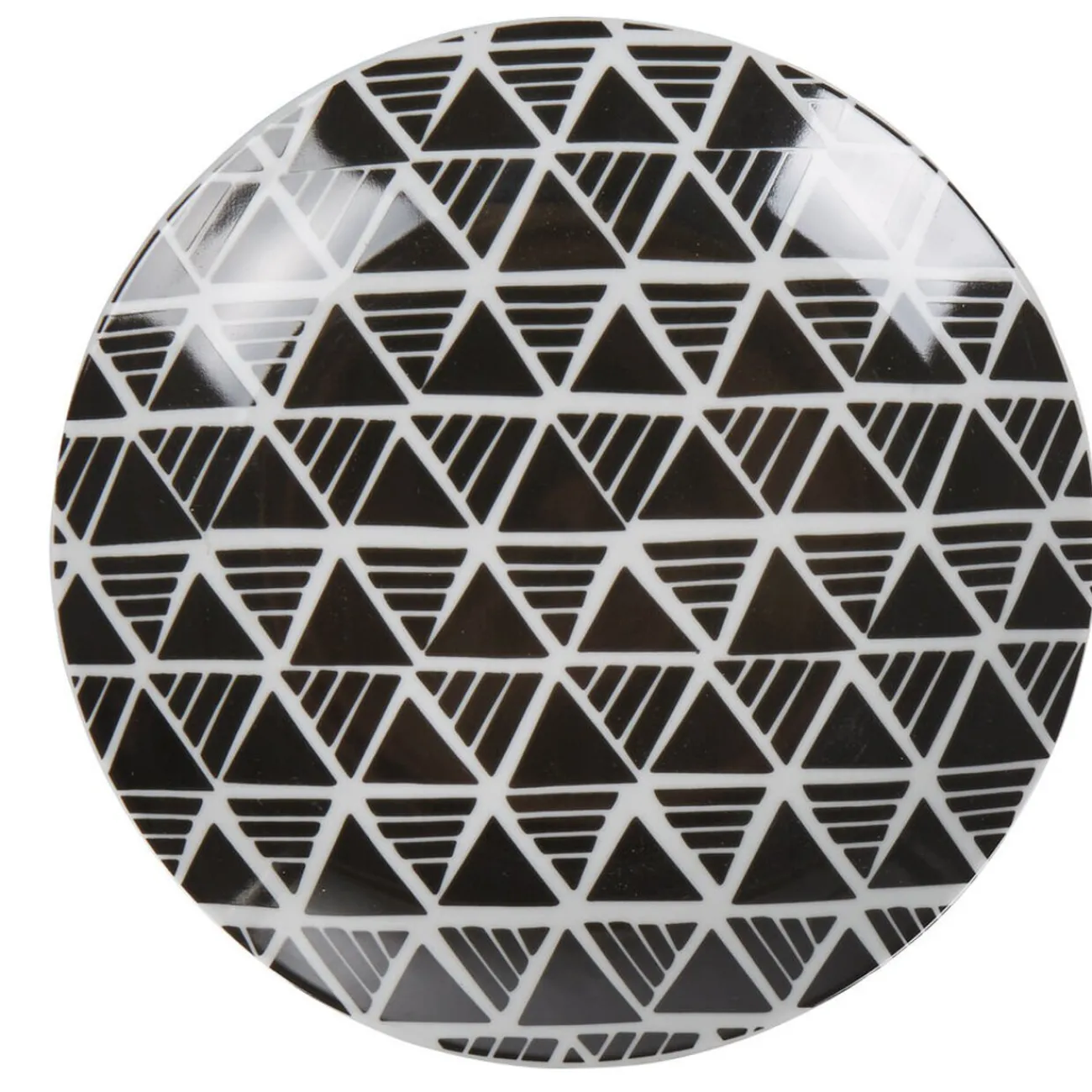 Gifi Assiette à dessert ronde porcelaine zig zag blanc gris