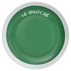 Gifi Assiette à dessert verte contour blanc inscription Le marché