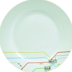 Gifi Assiette creuse blanche décor lignes multicolores
