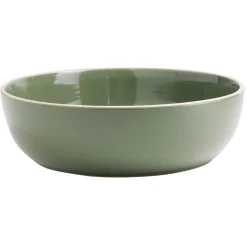 Gifi Assiette creuse faïence vert avec liseré crème
