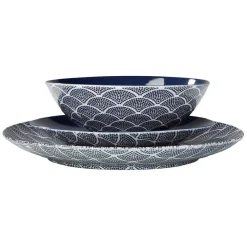 Gifi Assiette creuse motif vague japonaise bleue et blanche