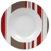 Gifi Assiette creuse porcelaine rayures taupe rouge blanc