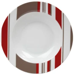 Gifi Assiette creuse porcelaine rayures taupe rouge blanc