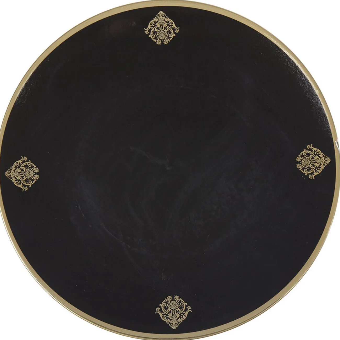 Gifi Assiette de présentation ronde noire motifs médaillon doré