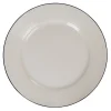 Gifi Assiette en faïence plate ronde blanche relief bord noir
