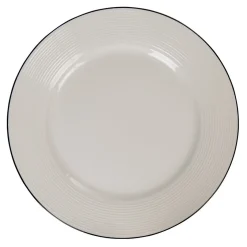 Gifi Assiette en faïence plate ronde blanche relief bord noir