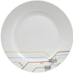 Gifi Assiette plate blanche décor lignes multicolores