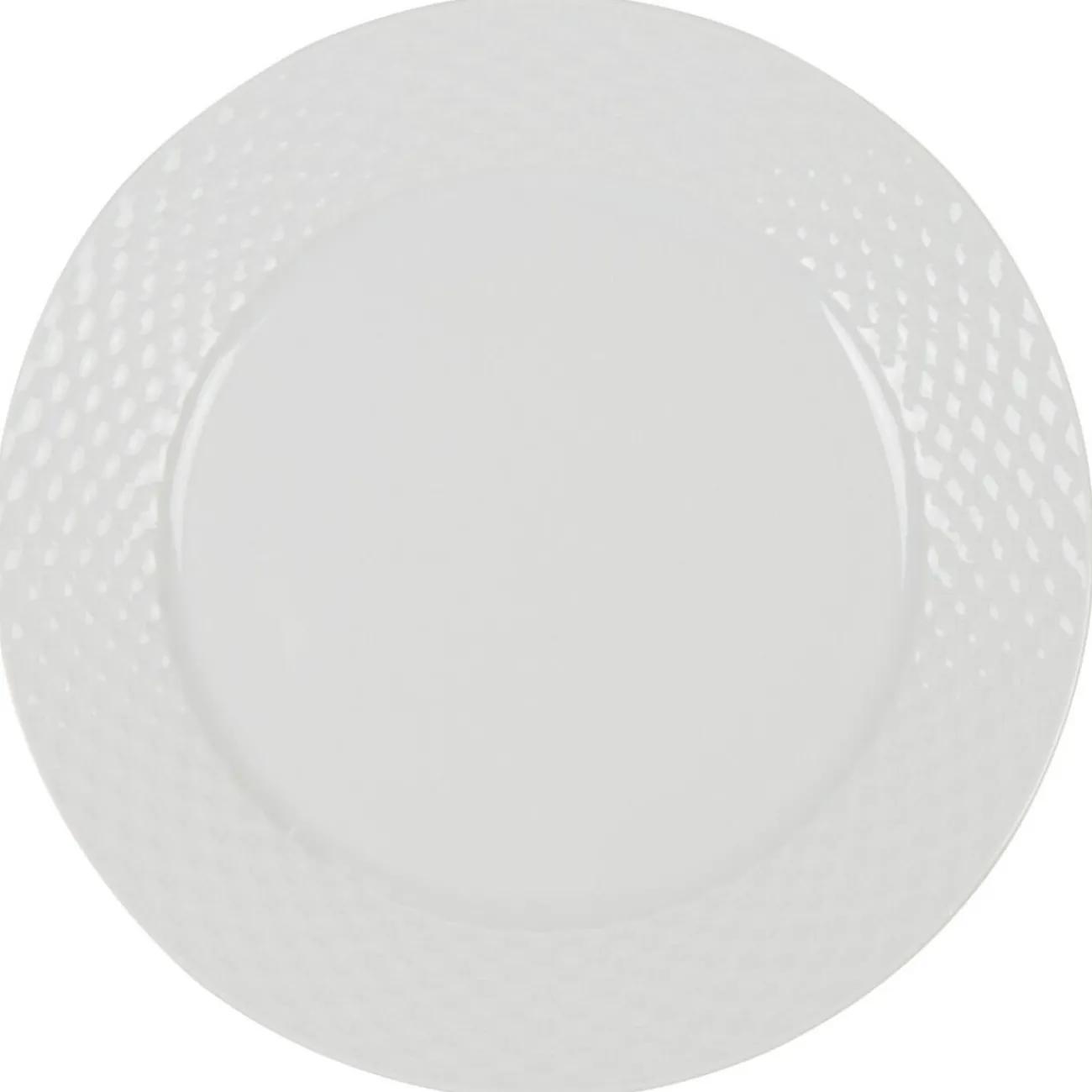 Gifi Assiette plate blanche ronde aile damassée
