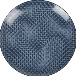Gifi Assiette plate bleu foncé motif vague seigaiha